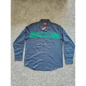Supreme Navy Blue Racing Logo Work Shirt, Long Sleeve Size XL